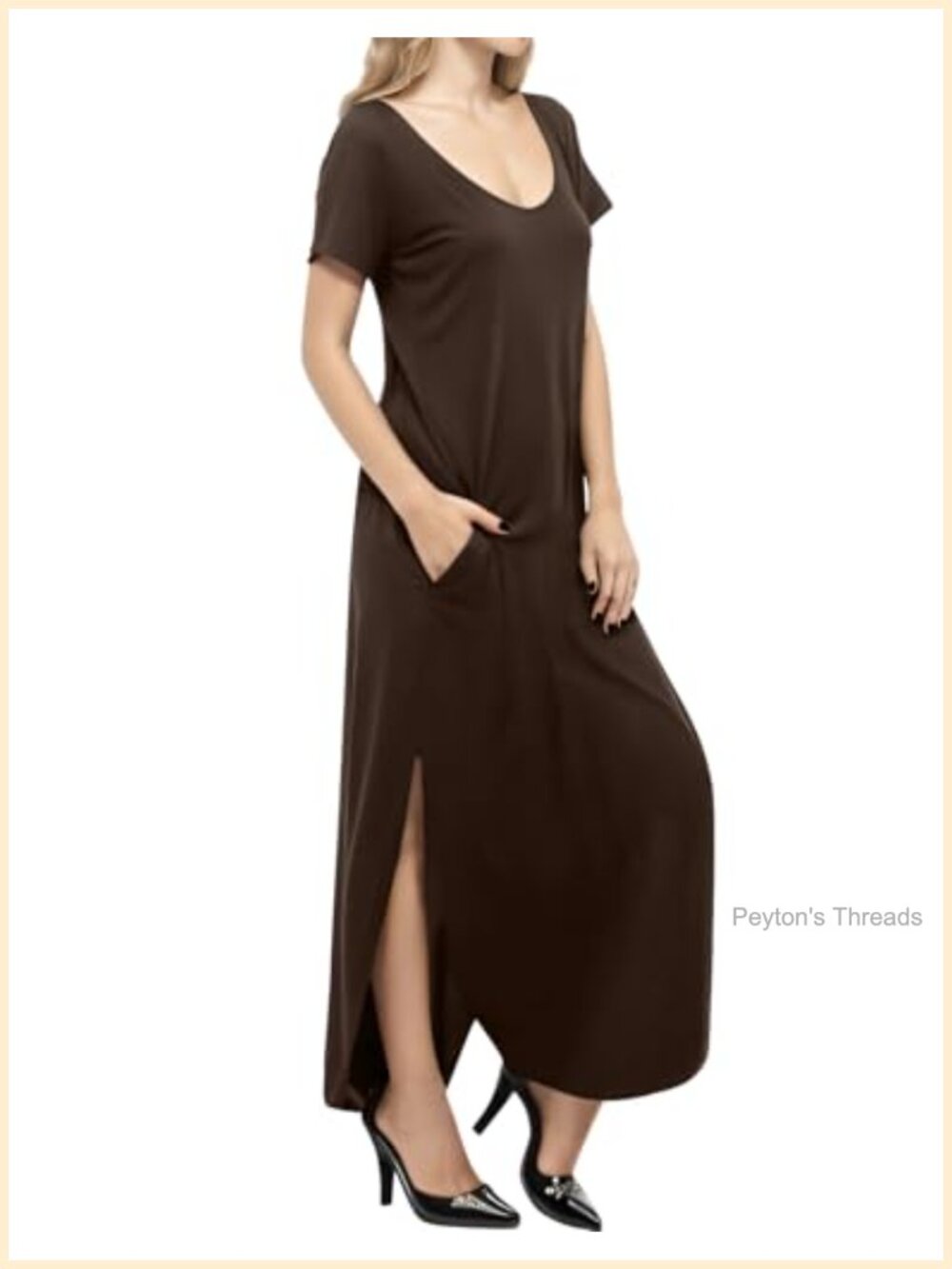 Women's Casual Maxi Dress V-Neck Batwing Sleeve Loose Fit with Pockets